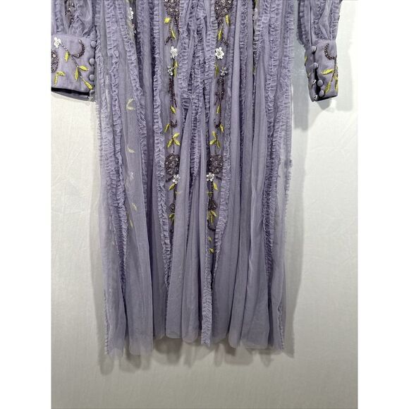 NWT $698 Mac Duggal [ 4 ] Long Sleeve‎ Embroidered Wrap Midi Dress Lilac G1710 - Picture 16 of 16
